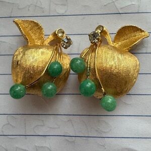 Gold and Green Fruit-Inspired Clip Earrings - Women Jewelry
